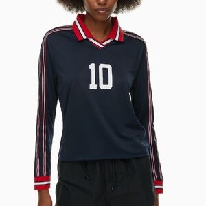 NWT Aritzia TNA Forward Polo Jersey navy blue red #10 shirt top long sleeve